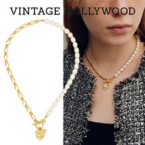 【VINTAGE HOLLYWOOD】Bumpy Heart Half Pearl Necklace