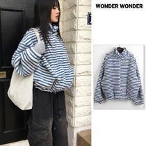 【WONDER WONDER】Pinsy puffy stripe two-way fleece zip-up