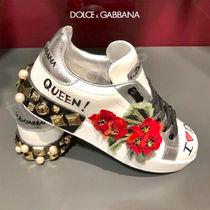 【VIP SALE】DOLCE&GABBANA 花＆スタッズ装飾 レザー スニーカー