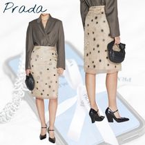 新作★PRADA★ミラー装飾付き シルク ミディスカート ベージュ