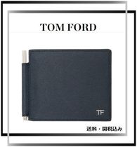 TOM FORD ネイビー グレインレザー スモール マネークリップ Ｗ