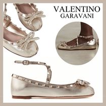 【Valentino Garavani】Rockstudメタリックレザーバレエシューズ