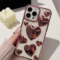 iPhone メタリックカラー ハートのかわいい アイフォンケース