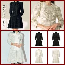 ★BAU by Bride And You★ROUND NECK FLARED TWEED WOOL DRESS