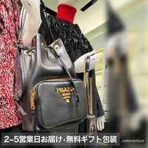 PRADA■【国内発】レザー ゴールドロゴ巾着バッグ ギフト包装可