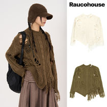 【Raucohouse】Twisted unbalance fringe damage knit