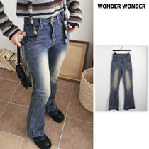 【WONDER WONDER】Crack Washing Embroidery L Bootcut Denim PT