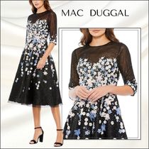 【MAC DUGGAL】ミディ ワンピース フラワーアップリケ ブラック