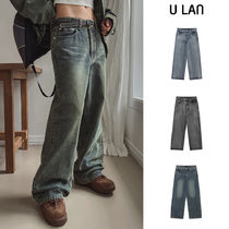 【U LAN】Dangerous Washing Wide Denim Pants