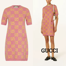 海外限定*GUCCI*GGモノグラム ニットワンピース 半袖 ピンク