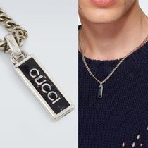 【GUCCI】エナメル シルバー ロゴ ペンダント ネックレス 黒