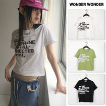 【WONDER WONDER】Off-White Lettering Semi Crop S/S T-Shirt