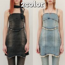 YUSE★韓国★人気★BUSTIER ROUGH CUTTING DENIM DRESS TOP 2色