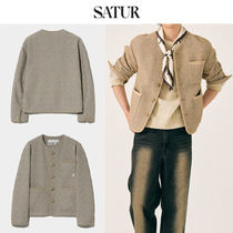 ★2024SS新作★SATUR★Collarless Two Tone Tweed Jacket