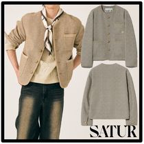 ★送料・関税込★SATUR★Collarless Two Tone Tweed Jacket★