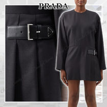 【23AW】PRADA_woman / ロゴベルト ウール クレープドレス /Gray