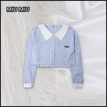 《MIU MIU》 MK1704 1XOA F0076 ストライプ クロップ シャツ