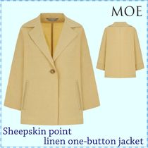 【MOE】★ 羊革ポイントリネンワンボタンジャケット (Jacket) ★