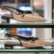 人気【MAXMARA】Sandalo flat in tessuto liscio effetto rafia