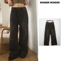 【WONDER WONDER】Rivet Pintuck Shirring Long Wide Denim PT