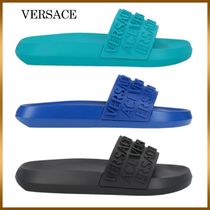 【VERSACE】ロゴ ラウンドトゥ フラット ラバースライドサンダル