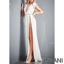 JOVANI SALE 洗練された レース＆スタッズスリットロングドレス