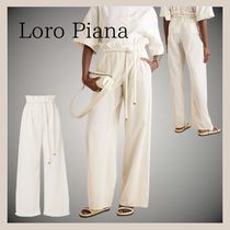 【LORO PIANA】コットン混 ワイドパンツ チェック柄 ベルト付き