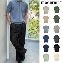 【MODERNIF】Muscle Fit Span Linen Collar Knit