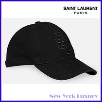 SAINT LAURENT★素敵！SL LOGO Black COTTON BASEBALL CAP Hat