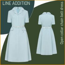 LINE ADDITION ◆Open collar chain belt dress