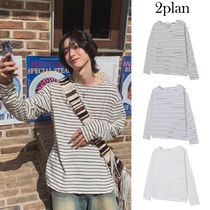 【2plan】Cleansing boat neck striped long sleeve t-shirt