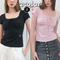 citybreeze★韓国人気★Square Neck Tie Short Sleeve T-shirt