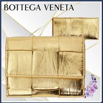 【BOTTEGA VENETA】ゴールド Cassette 三つ折りジップウォレット