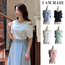 【I AM MARI】Clogen Off Shoulder Ribbon T-Shirt