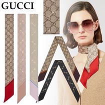 国内直営GUCCI　ホースビット付き GGプリント シルク ネックボウ