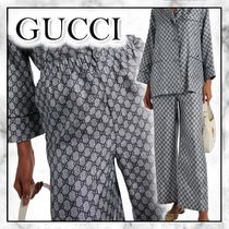 ◆GUCCI 24SS 最新作◆GGプリント シルク ツイル パンツ/Blue◆