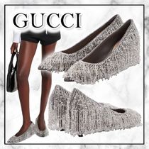 ◆GUCCI 24SS 最新作◆ビーズフリンジ サテン パンプス/Gray◆