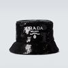 PRADA ハット 【PRADA】スパンコール バケット ハット ロゴ 帽子 黒白 送料込(3)