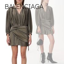 【BALENCIAGA】ドレープ グリッター ミニワンピース ゴールド