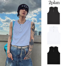 【2plan】Karin button henley neck tank top