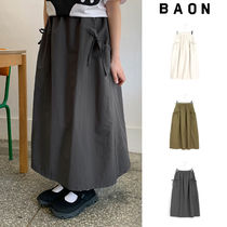 【BAON】Ryuhi nylon banding pocket ribbon long skirt