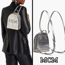 ☆関税込☆【MCM】レザーバックパッククリスタル付き メタリック