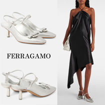 FERRAGAMO*スリングバック メタリックレザーパンプス シルバー