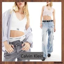 【Calvin Klein Jeans】リブ クロップ Vネックトップ（送料込み)