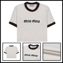 ★送料関税込★MiuMiu ロゴプリント クロップド 半袖Tシャツ