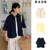 【BAON】Ruike Linen Ribbon Hood Short Sleeve CD - Linen 55