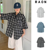 【BAON】[unisex] Nicoi Check Pocket Wrinkle Over S/S SH