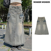 【Anyone more】Ash Vintage Washing Long Denim Cargo Skirt