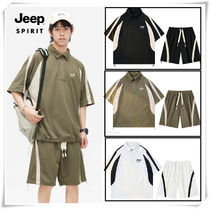 jeepTシャツストリート半袖 セットアップ男女ハーフジップ 半袖