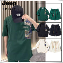 jeepTシャツストリートセットアップ半袖ショート民族風